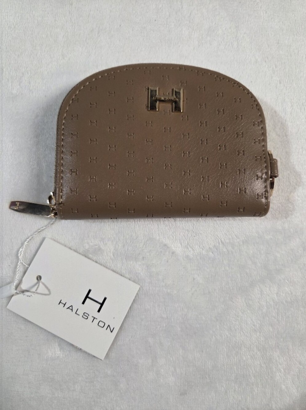 Halston Taupe Leather Zip Coin Wallet
